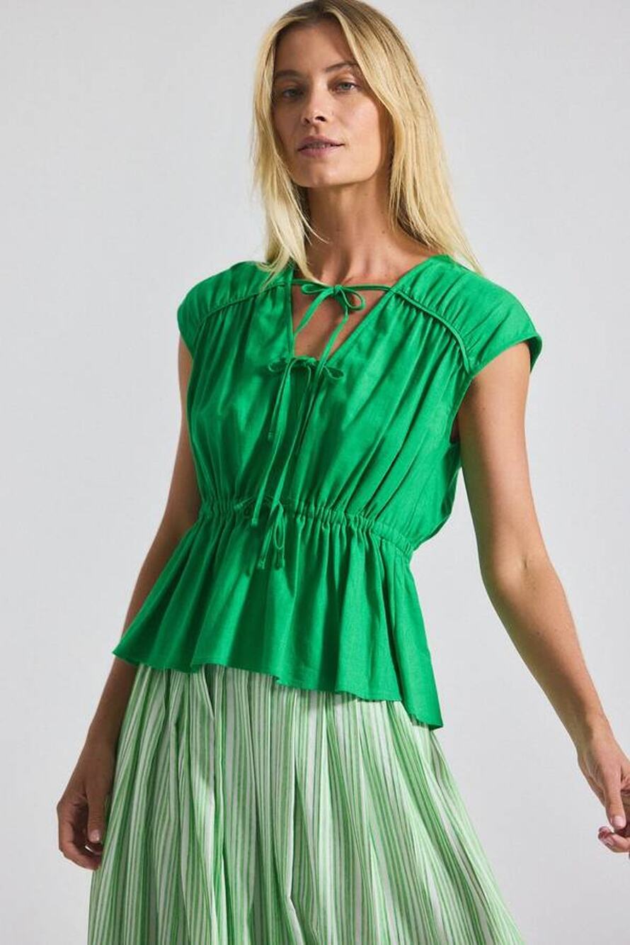 Derek Lam 10 Crosby Caroline Top Kelly Green Silk Linen XS NWT Elevated Chic